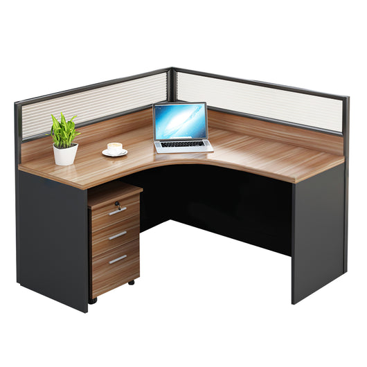 Modern Natural Color Single-Person Office Desk with Privacy Screen Zimasya