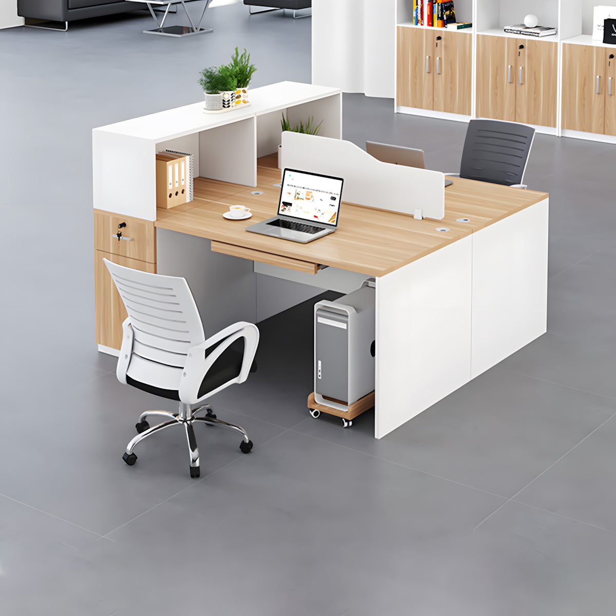 Minimalist Office Desk with Storage Cabinet & Privacy Panel for Employee Office