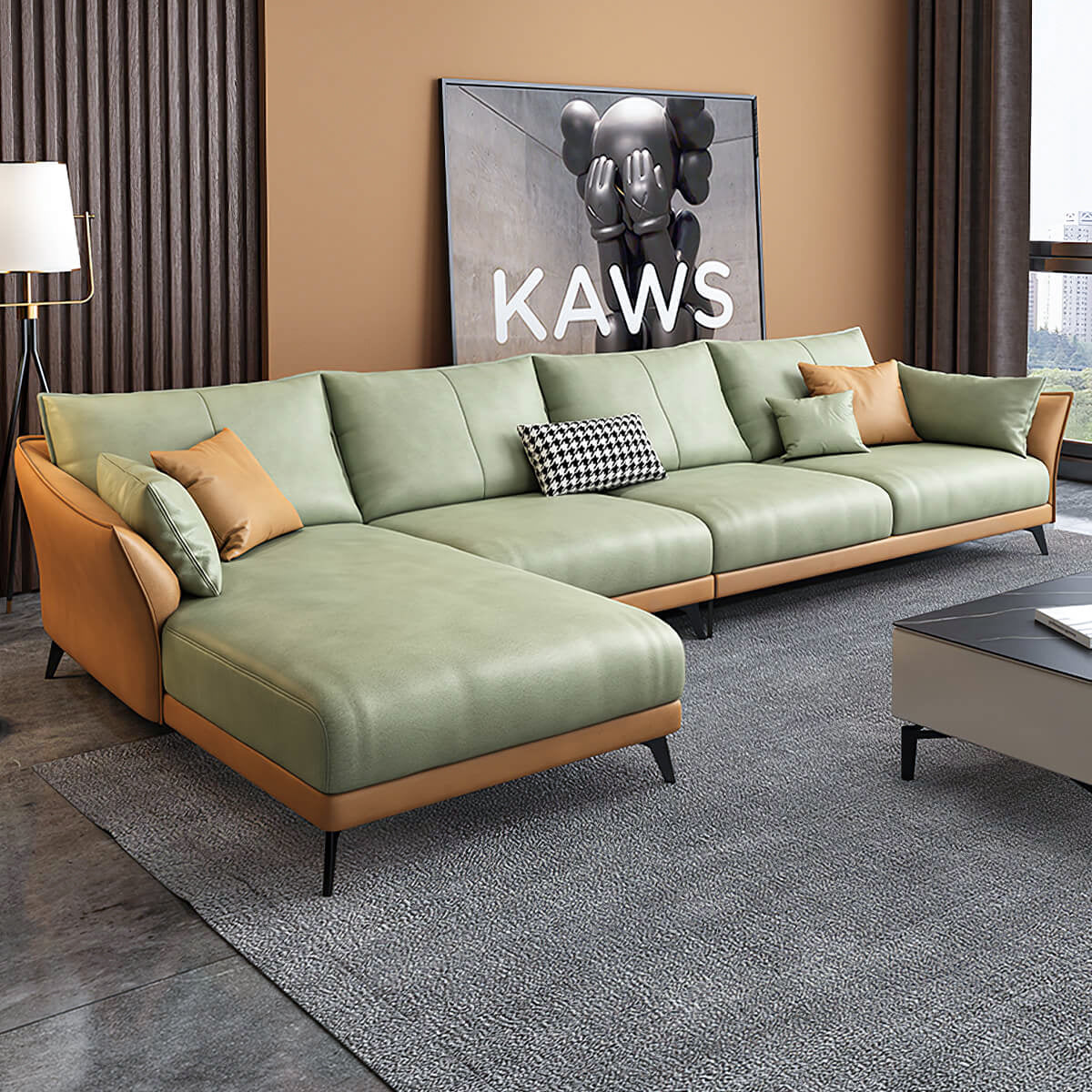 Modern Sofa with Sectional, Chaise & Breathable Mesh for Living Room