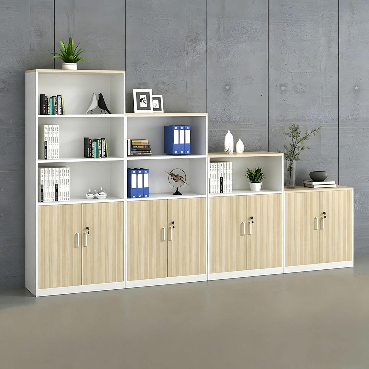 Display Cabinet 31–63 in Tall with Lockable, Modular & Ample Storage for Office