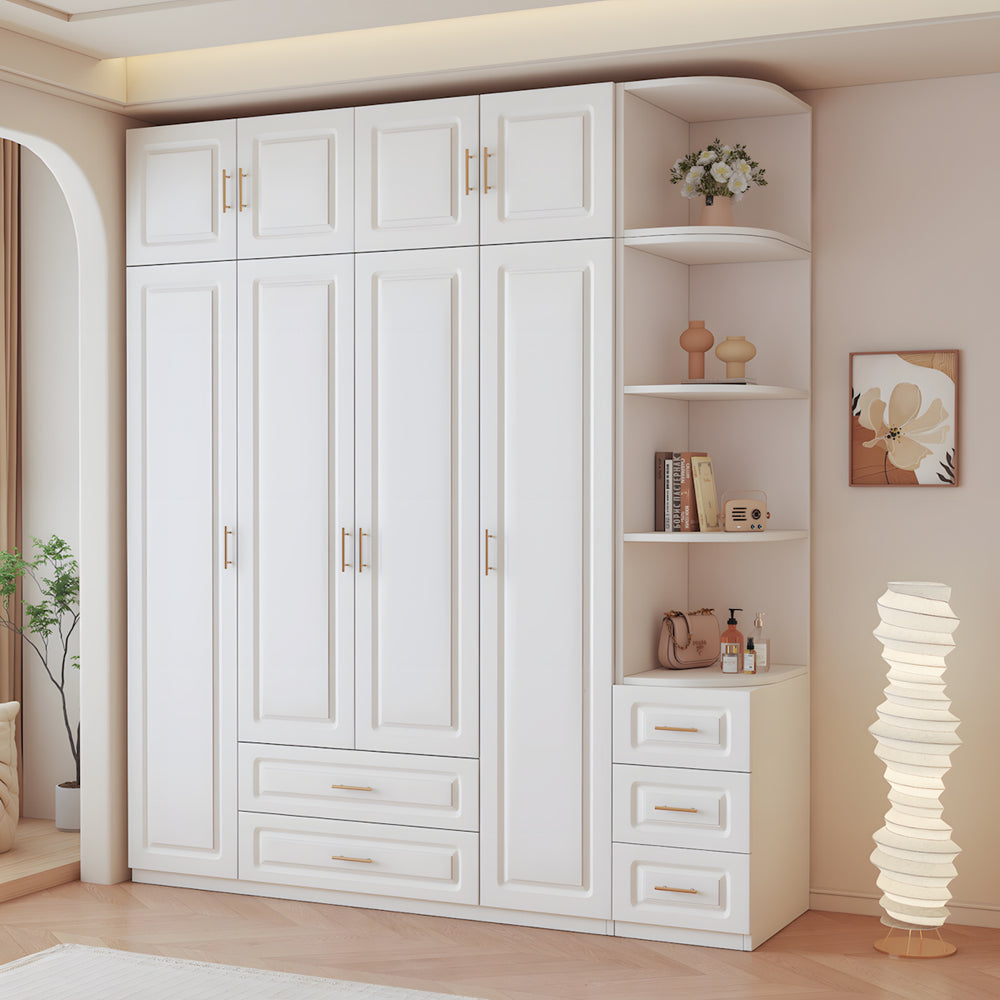 Modern White Storage Cabinet with Compartments for Clothes and Household Storage