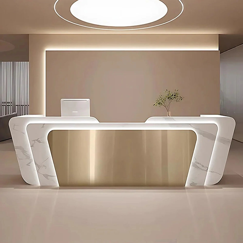 Curved Reception Desk 71-150 in Wide with LED Lighting, Stainless Steel & Lockable (Stock Items)