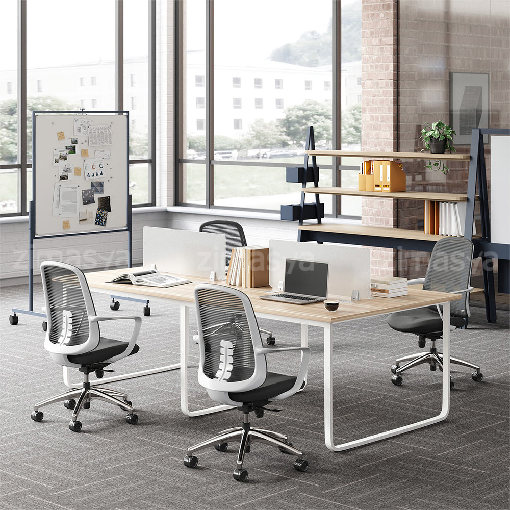 Professional 94" L Office Desk with Thick Durable Desktop, Privacy Divider Panel, Integrated Cable Management System & Reinforced Legs for Modern Workspaces (Stock Items)