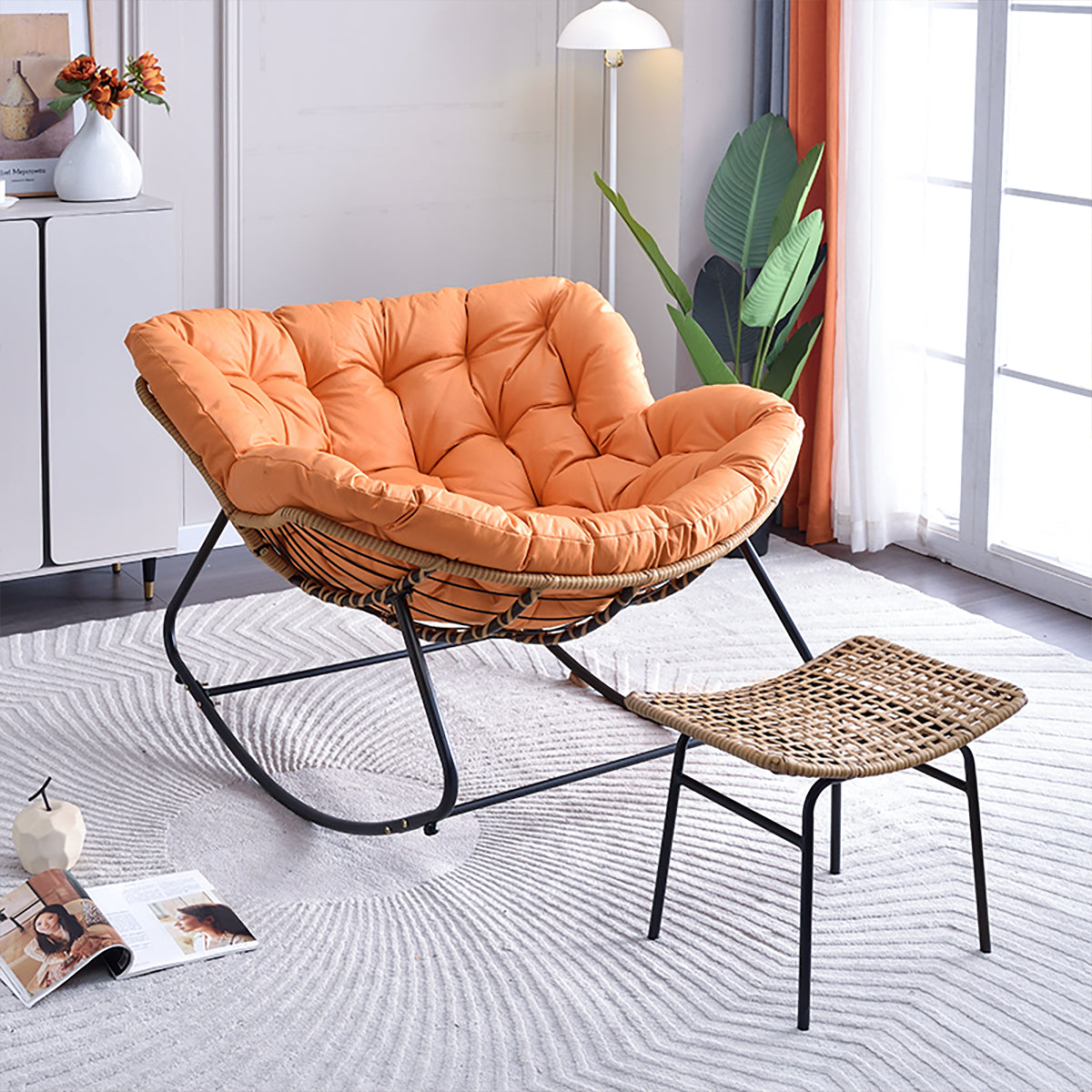 Outdoor Patio Chair 30–31 in Wide with Steel Frame, Rattan & Water-Resistant for Patio