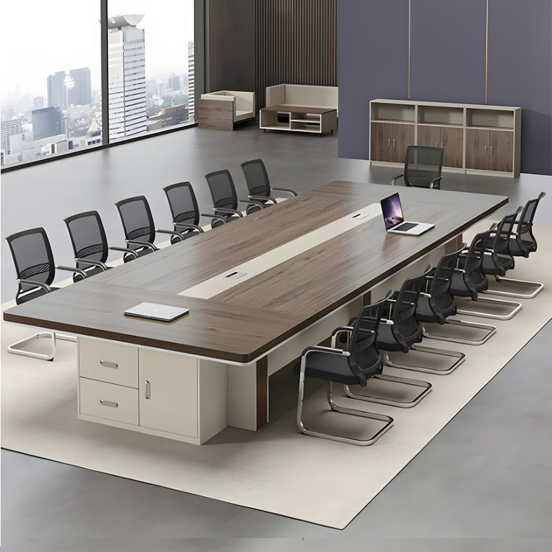 Modern Rectangular Conference Table with Side Storage Cabinet for Meeting Room Zimasya