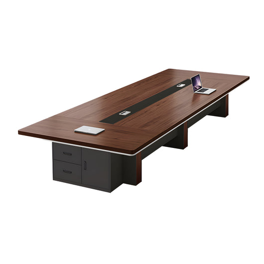 Modern Rectangular Conference Table with Side Storage Cabinet for Meeting Room Zimasya