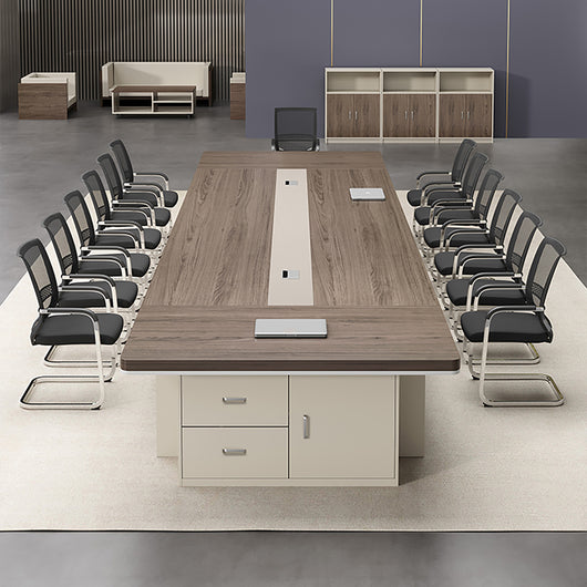Modern Rectangular Conference Table with Side Storage Cabinet for Meeting Room Zimasya