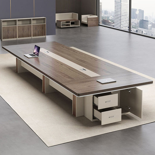 Modern Rectangular Conference Table with Side Storage Cabinet for Meeting Room Zimasya