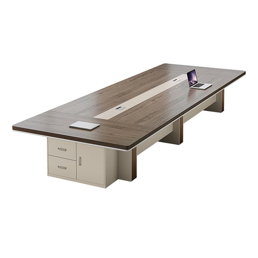 Modern Rectangular Conference Table with Side Storage Cabinet for Meeting Room Zimasya