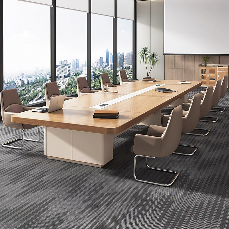 Modern Rectangular Conference Table for Office with Side Storage Cabinet