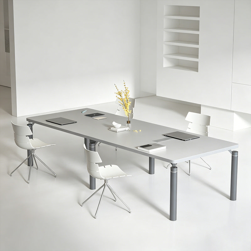 Modern Gray Rectangular Conference Table with Thickened Legs for Meeting Room