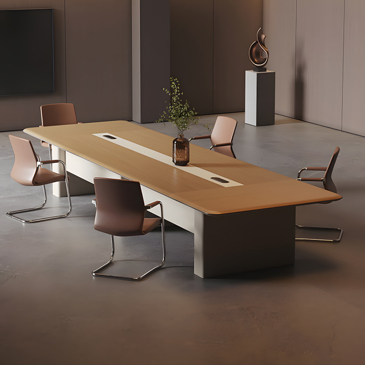 Modern Rectangular Conference Table with Curved Edges for Business Meetings