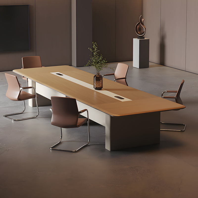 Modern Rectangular Conference Table with Curved Edges for Business Meetings