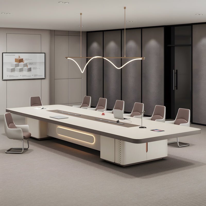 Luxury Rectangular Conference Table with Built-In Power Outlet Box for Business Offices
