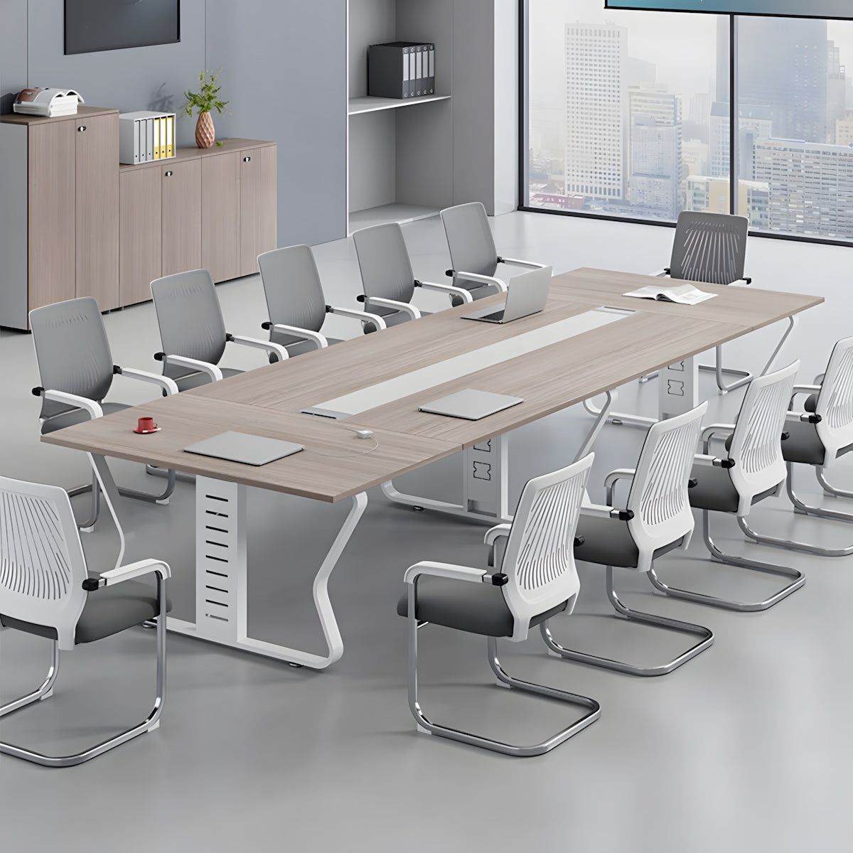 Minimalist Office Conference Table with Cable Management Box for Conference Rooms