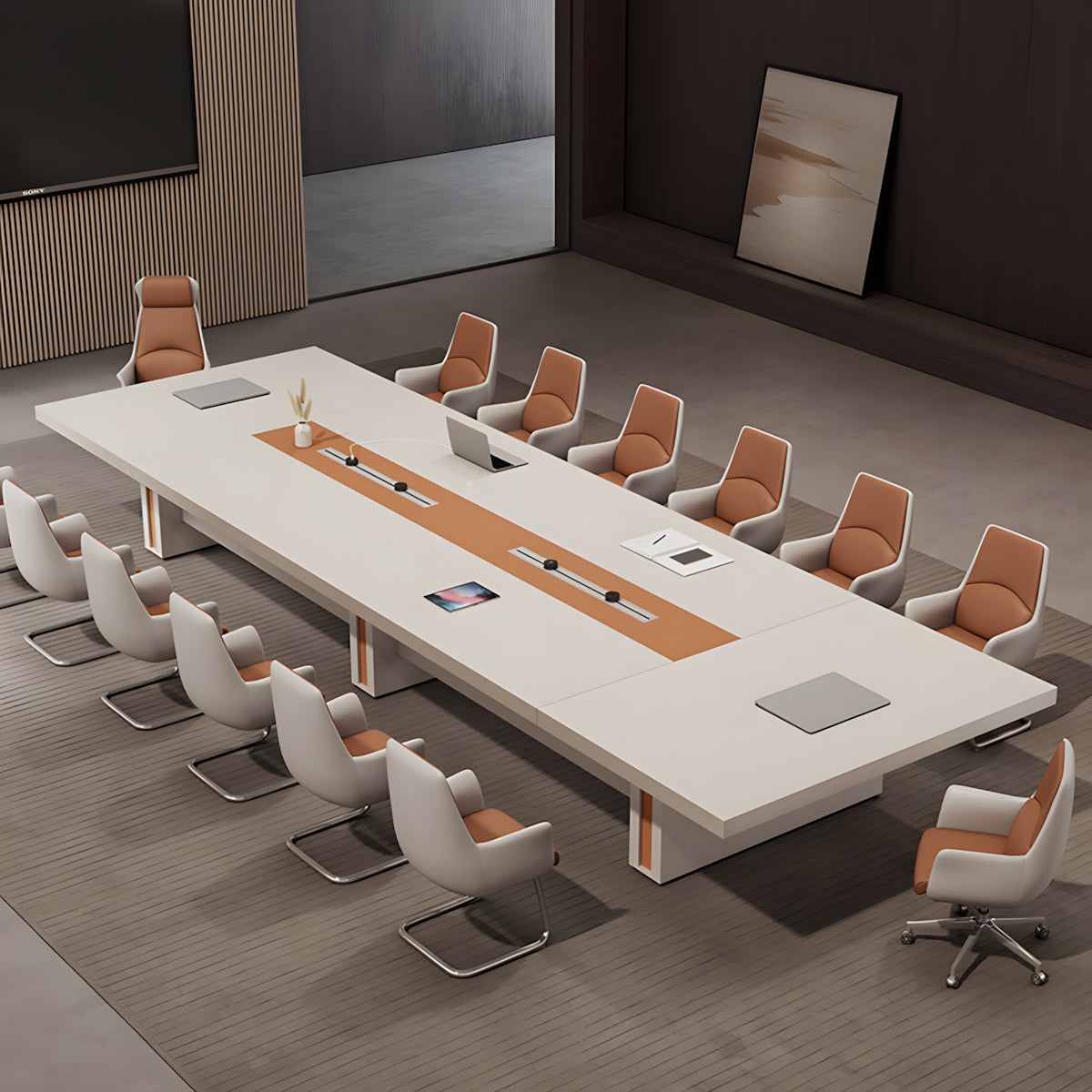 Modern Large Conference Table with Two-Tone Design for Office Conference Room