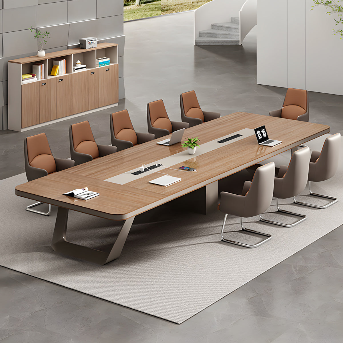 Modern Rectangular Conference Table with Built-in Power Outlets for Meeting Rooms