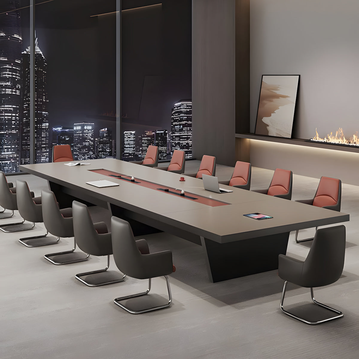 Modern Conference Table with Thickened Tabletop for Business Conference Room