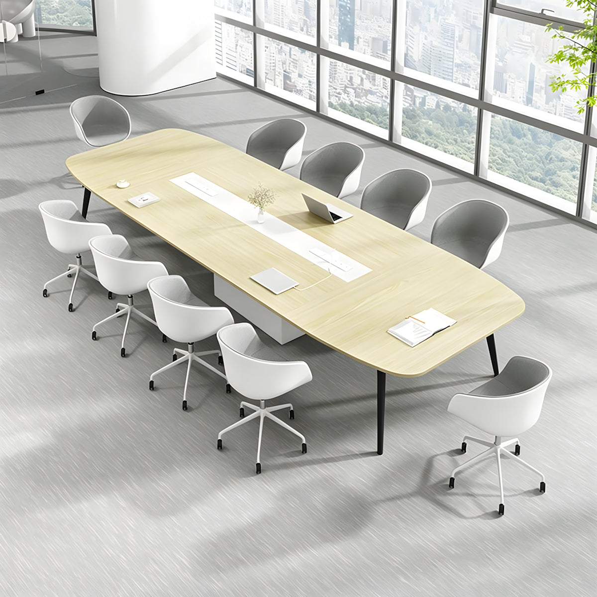 Minimalist Office Conference Table with Curved Edge Design for Conference Room