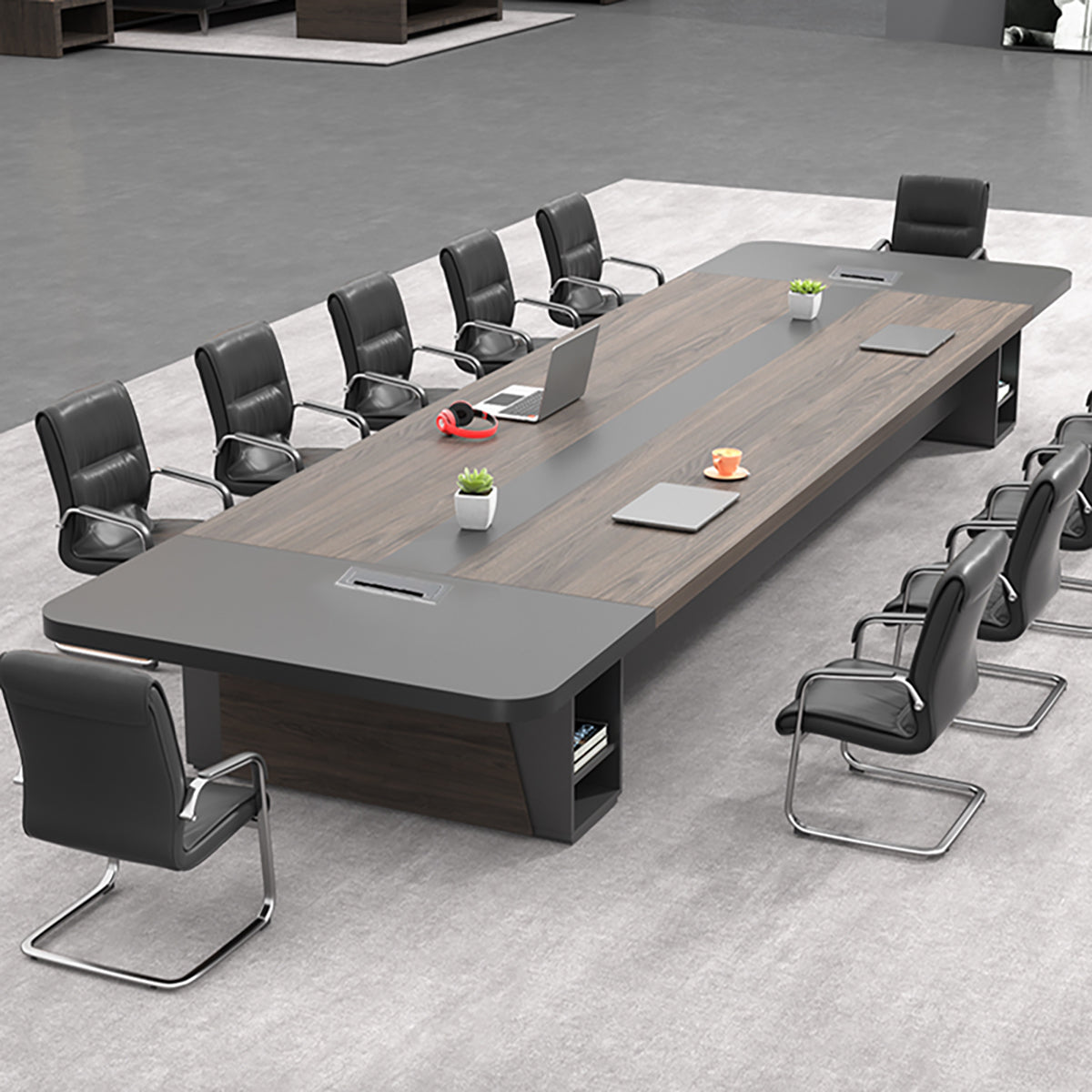 Modern Rectangular Conference Table with Under-Desk Storage for Office