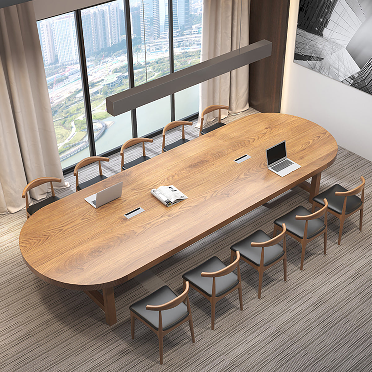 Modern Solid Wood Oval Conference Table for Office Meetings & Discussions