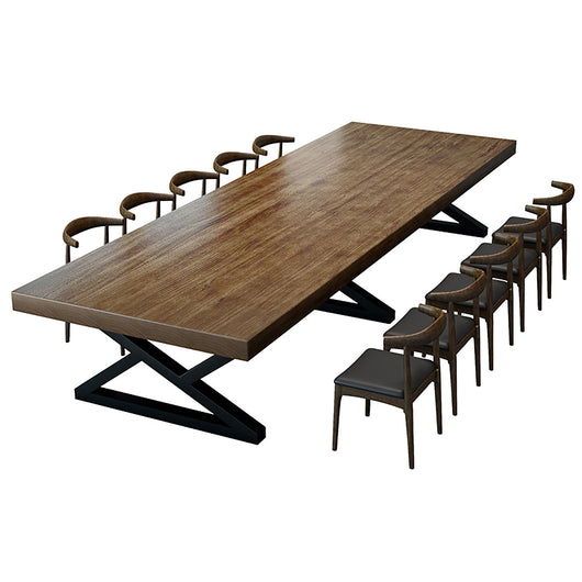 Rustic Solid Wood Conference Table with Metal Frame for Office Meeting Zimasya