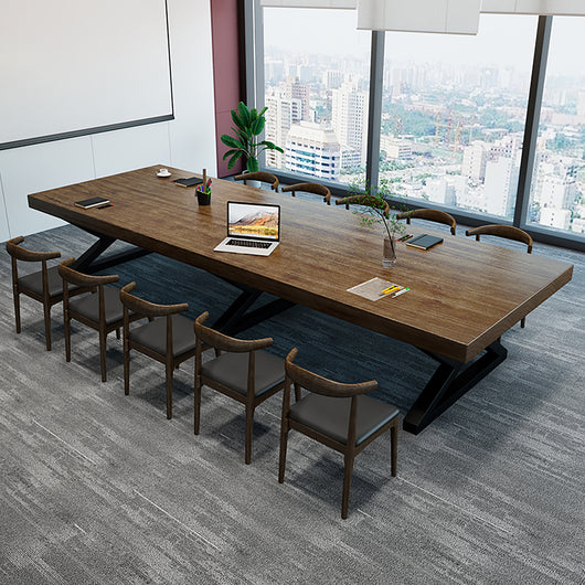 Rustic Solid Wood Conference Table with Metal Frame for Office Meeting Zimasya