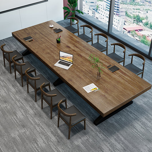 Rustic Solid Wood Conference Table with Metal Frame for Office Meeting Zimasya