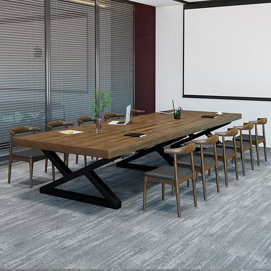 Rustic Solid Wood Conference Table with Metal Frame for Office Meeting Zimasya