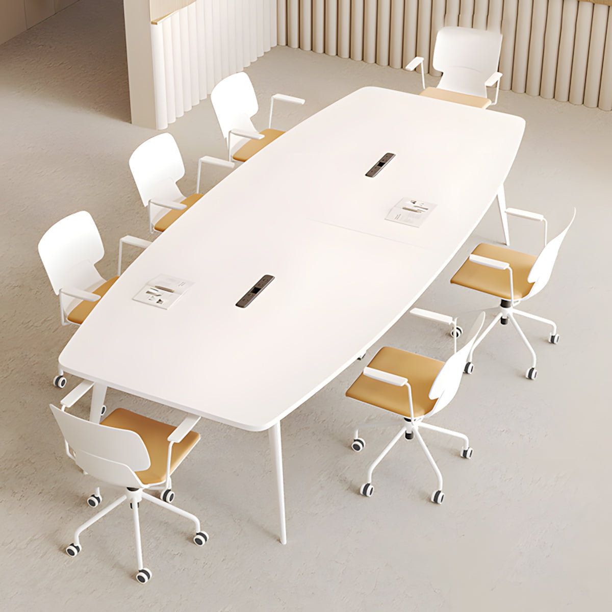 Modern White Boat-Shaped Conference Table for Business Negotiation & Reception Area