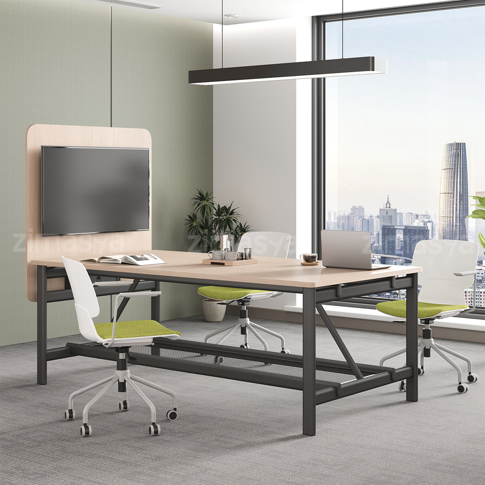 Conference Table with Display Mounting Panel, Metal Frame & Under-Table Mesh Storage (Stock Items)