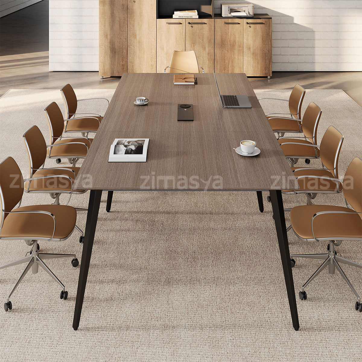 Refined 94" L × 47" W Conference Table with Cable Management Outlet, Angled Edge Tabletop & Steel Frame Legs for Modern Meeting Rooms