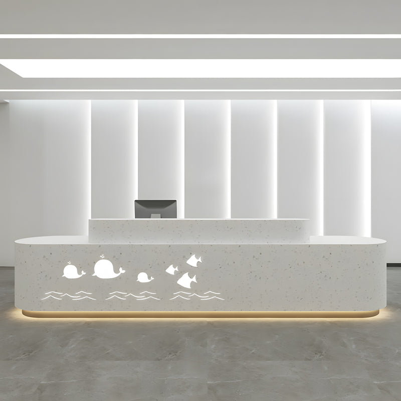 Curved reception desk front view