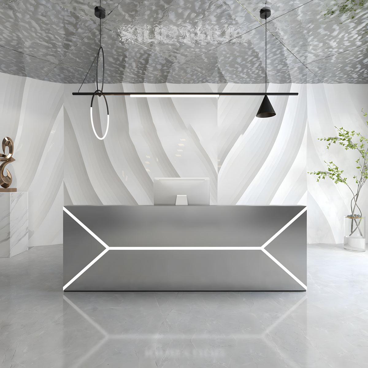 High-end Reception Desk with Stainless Steel for Tech Company