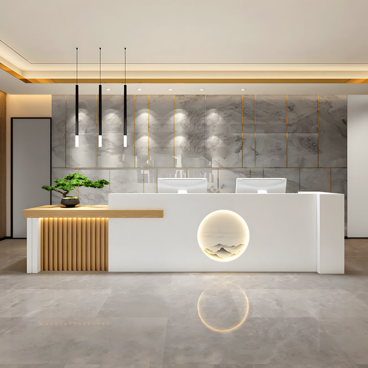 Retro Chinese Style Office Front Desk Reception with LED Lights