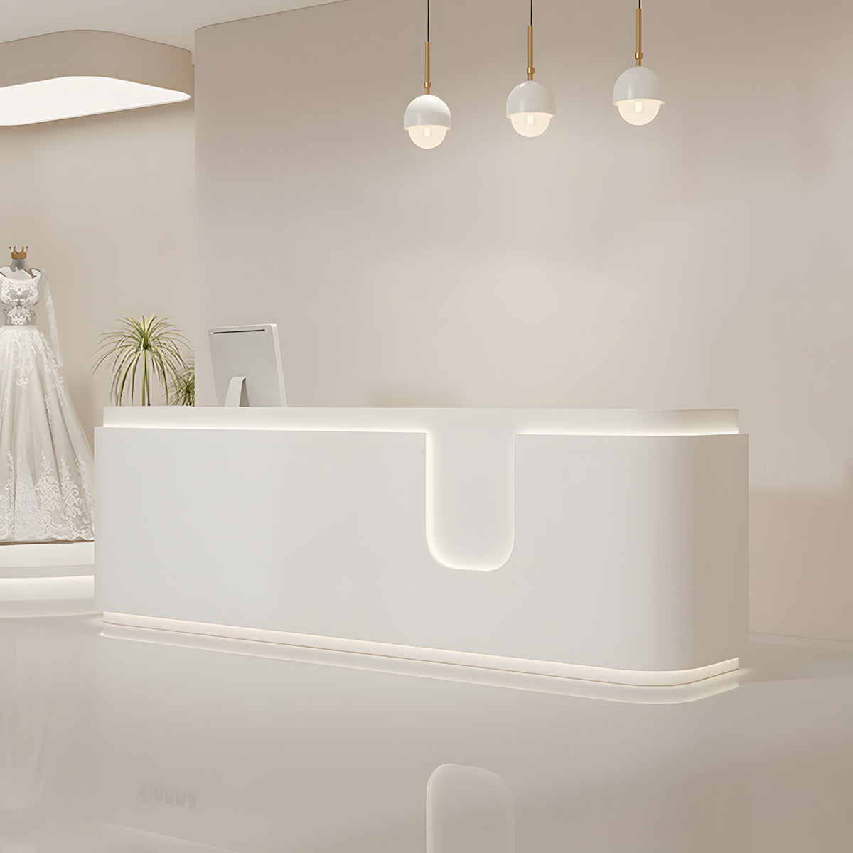 Modern Curved Reception Desk with Storage Cabinet for Salon, Boutique & Retail Store