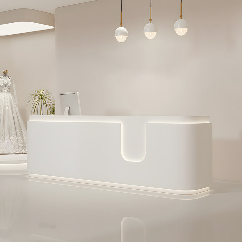 Modern Curved Reception Desk with Storage Cabinet for Salon, Boutique & Retail Store