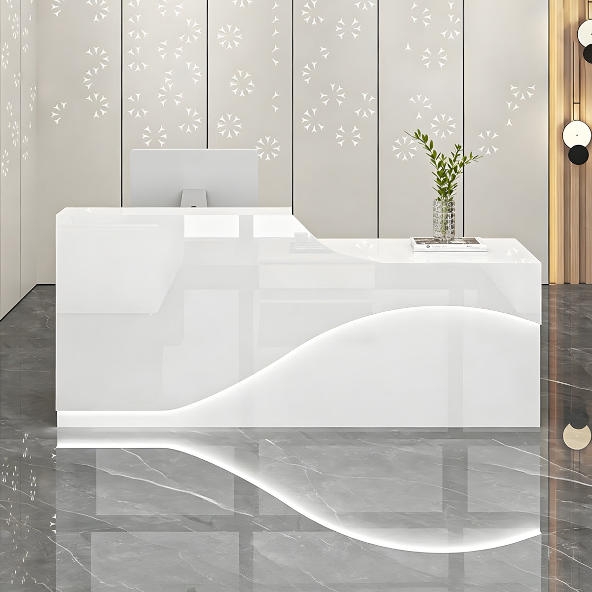 Minimalist Reception Desk Front Counter with Storage Drawers for Small Reception Areas