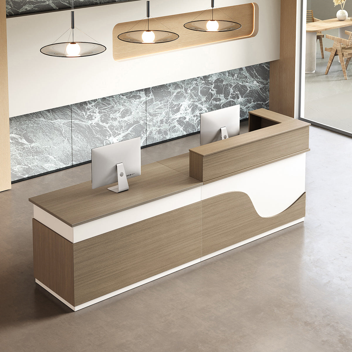 Modern Wooden-toned Reception Desk with Drawer for Office