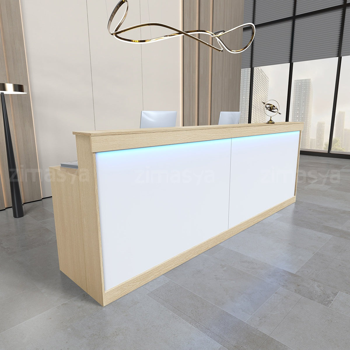 Modern Office Reception Desk with Storage Cabinet and LED Lighting