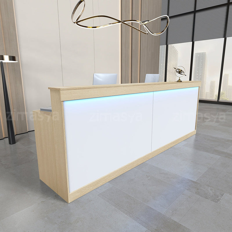 Modern Office Reception Desk with Storage Cabinet and LED Lighting