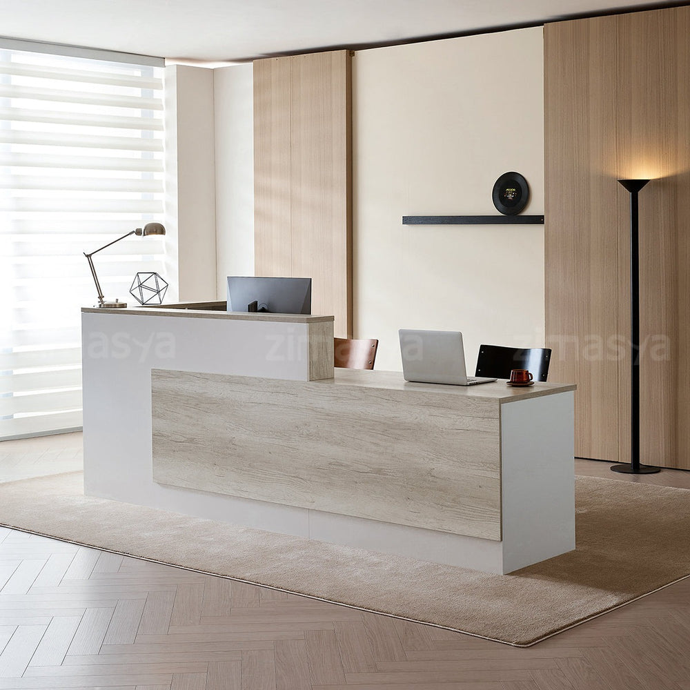 Modern L-Shaped Reception Desk with Side Cabinet and Drawers（Stock Items）