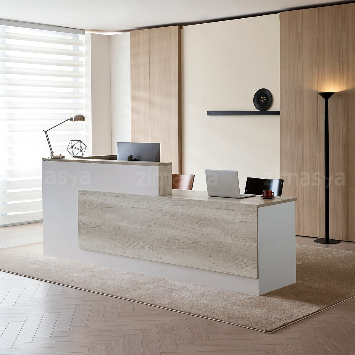 Modern L-Shaped Reception Desk with Side Cabinet and Drawers