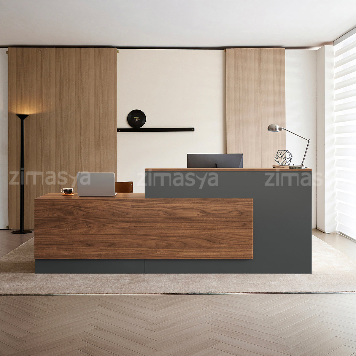 Modern L-Shaped Reception Desk with Side Cabinet and Drawers（Stock Ite ...