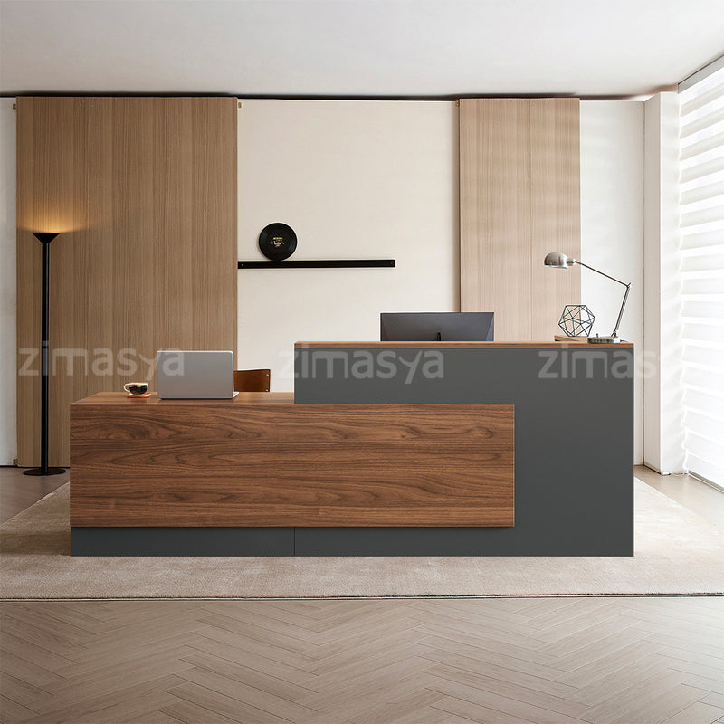 L-Shaped reception desk color option with lockable drawer