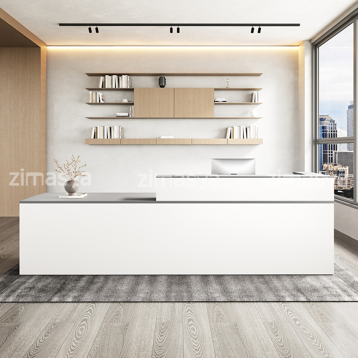Modern Office Reception Desk with Keyboard Tray and Drawer