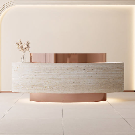 Modern Luxe Curved Reception Desk with Keyboard Tray & Drawers Zimasya