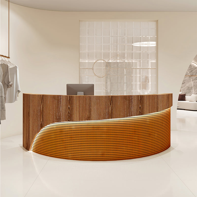 Vintage Curved Reception Desk with Storage Drawers and Cabinets Zimasya