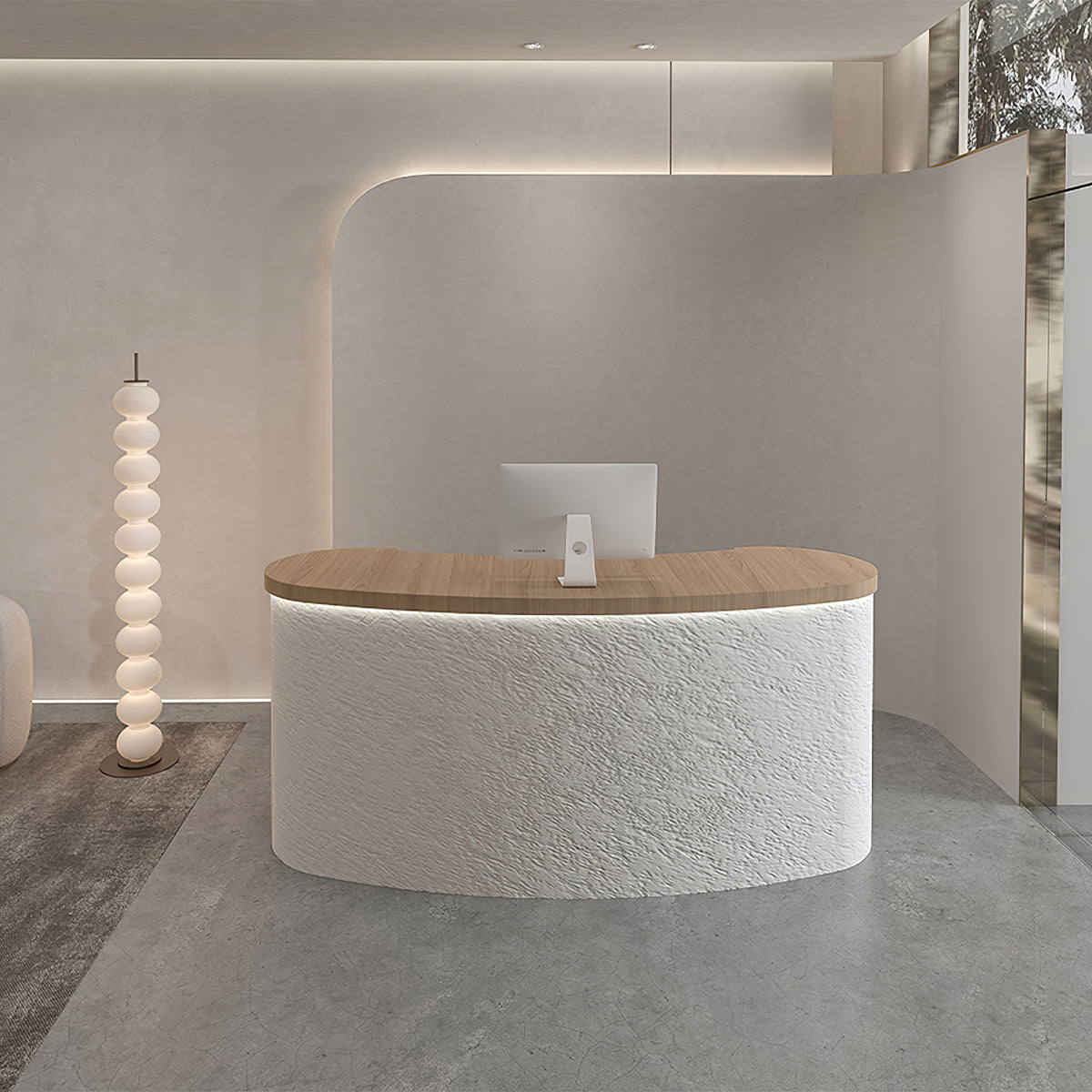 Modern Curved Salon Reception Desk with Moonstone Material