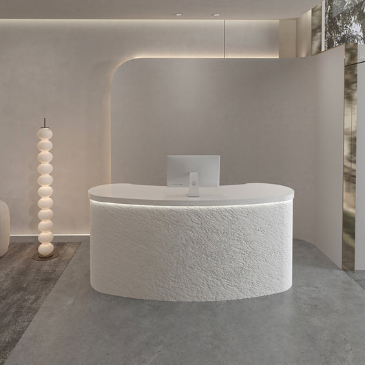 Modern Curved Salon Reception Desk with Moonstone Material Zimasya